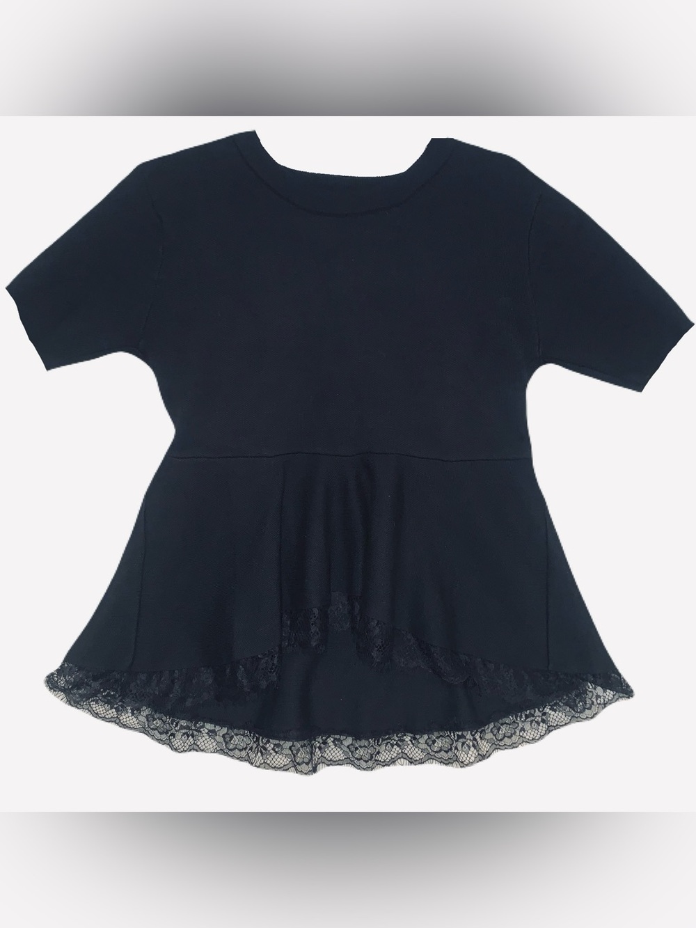 Gracia Black Short Sleeve Peplum Top with Lace Hem